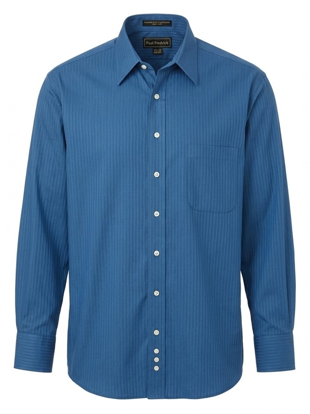 Paul Fredrick Men's Blue Striped Dress Shirt Size 17 35 Long Sleeve Button Up